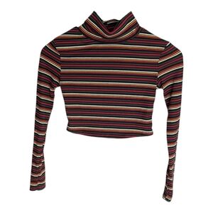 See You Monday Multicolor Striped Turtle Neck Long Sleeve Crop Top S